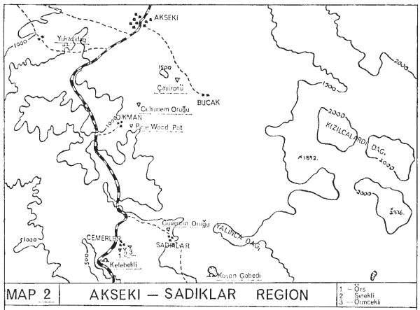 Map 2 - Akseki - Sadiklar Region.  © Yorkshire Ramblers' Club