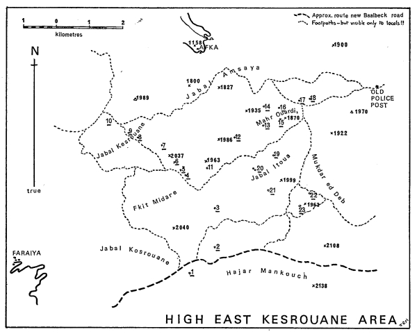 The High East Kesrouane Area Map.  © Yorkshire Ramblers' Club