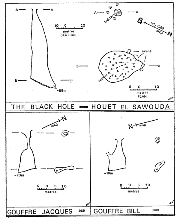Plans of The Black Hole, Gouffre Jacques and Gouffre Bill.  © Yorkshire Ramblers' Club