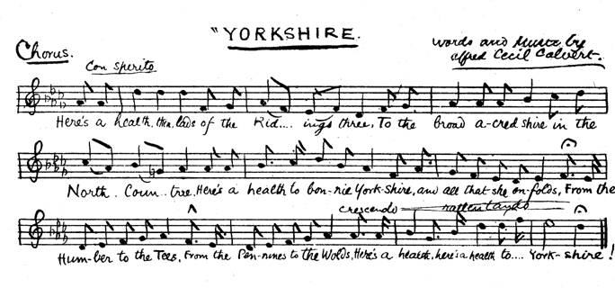 Yorkshire; the song, words and music by Alfred Cecil Calvert.  © Yorkshire Ramblers' Club