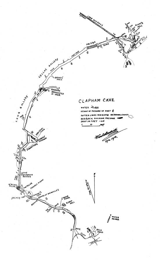 Plan of Clapham Cave by H. Brodrick.  © Yorkshire Ramblers' Club