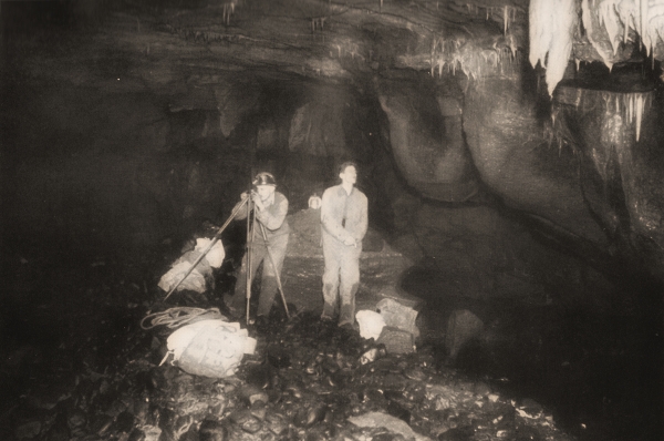 Surveying Under Skreen Hill (Marble Arch Cavern) by B. Nelstrop.  © Yorkshire Ramblers' Club