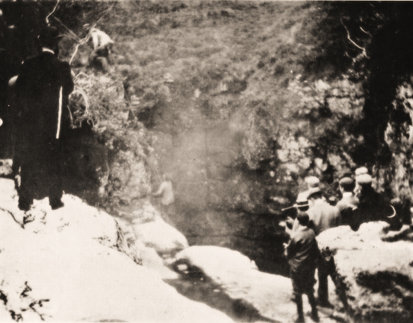 Martel Going Down Gaping Gill (1895) by J. A. Farrer.  © Yorkshire Ramblers' Club