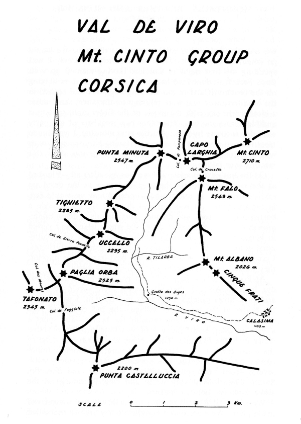 Map of Val de Viro Mt Cinto Group, Corsica.  © Yorkshire Ramblers' Club