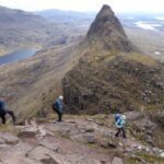 Chris, Richard and Helen start traverse off East from Suilven summit