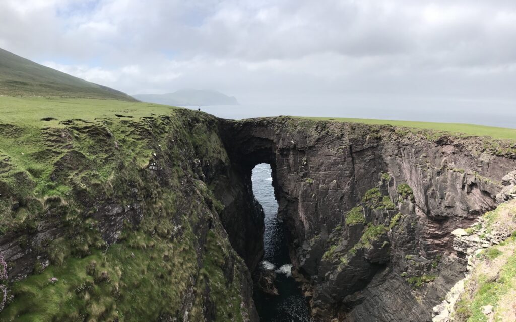 Massive collapsed sea cave at Canglass Point